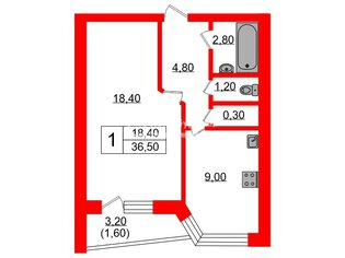 1-комн. кв. 36.5 м² 10/16 этаж