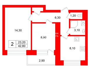 2-комн. кв. 42.8 м² 6/12 этаж