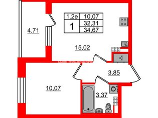 1-комн. кв. 32.31 м² 5/5 этаж