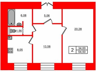 2-комн. кв. 54.5 м² 3/5 этаж