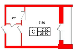 Студия 25.3 м² 21/22 этаж