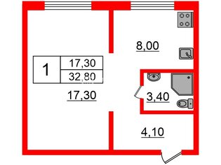 1-комн. кв. 32.8 м² 2/3 этаж