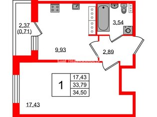 1-комн. кв. 32.9 м² 10/11 этаж