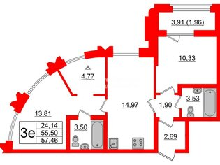 2-комн. кв. 55.5 м² 3/24 этаж