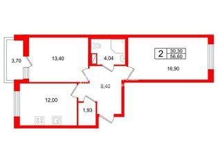 2-комн. кв. 56.6 м² 8/13 этаж