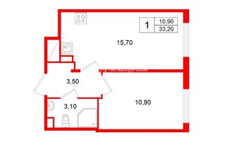 1-комн. кв. 33.2 м² 7/20 этаж