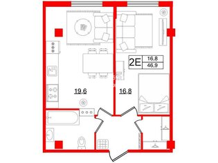 1-комн. кв. 46.9 м² 15/15 этаж