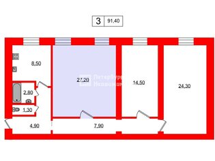 Комната 27.2 м² в 3-комн. кв. 2/4 этаж