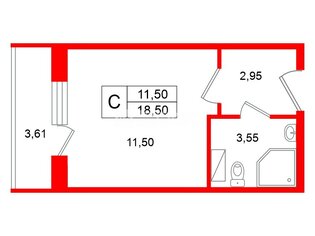 Студия 18.5 м² 4/4 этаж