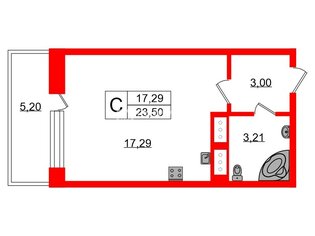 Студия 23.5 м² 4/12 этаж