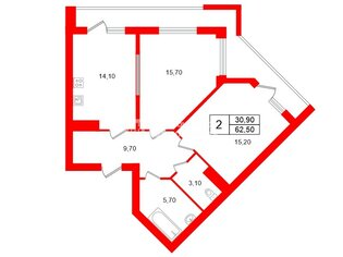  Квартира 62.5 кв.м. у метро Улица Дыбенко