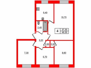 4-комн. кв. 49.3 м² 2/5 этаж