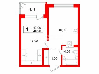 1-комн. кв. 40.9 м² 3/5 этаж