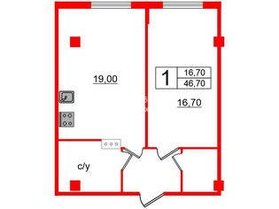 1-комн. кв. 46.7 м² 14/18 этаж