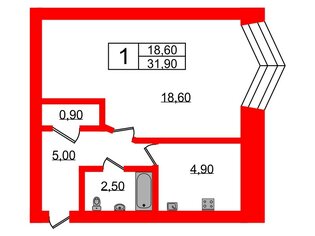 1-комн. кв. 31.9 м² 2/5 этаж