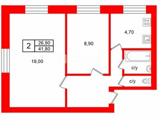 2-комн. кв. 41.8 м² 2/5 этаж