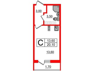 Студия 20.1 м² 14/16 этаж