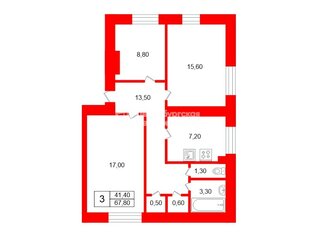 3-комн. кв. 67.8 м² 3/5 этаж