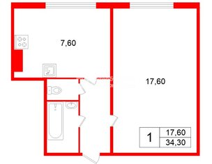 1-комн. кв. 34.3 м² 1/14 этаж