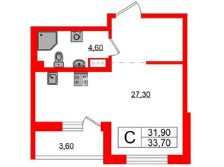 1-комн. кв. 33.7 м² 8/10 этаж