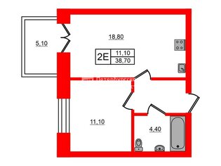 1-комн. кв. 38.7 м² 6/9 этаж