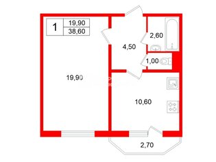 1-комн. кв. 38.6 м² 7/14 этаж
