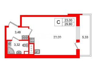 Студия 29.8 м² 9/24 этаж