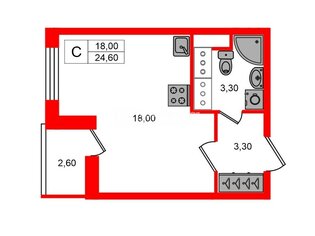 Студия 24.76 м² 14/25 этаж