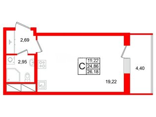 Студия 24.9 м² 21/23 этаж