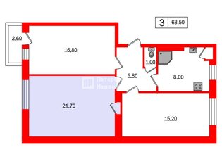 Комната 21.7 м² в 3-комн. кв. 5/5 этаж