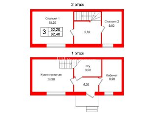 Таунхаус 62.4 м² в деревня Каськово ул Липовая, д2 к 4