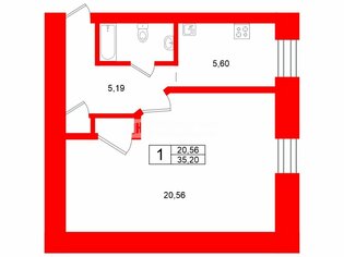 1-комн. кв. 35.2 м² 1/5 этаж