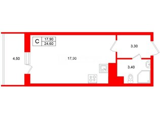 Студия 24.6 м² 6/25 этаж