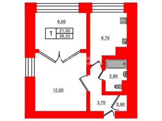 1-комн. кв. 35.2 м² 9/12 этаж