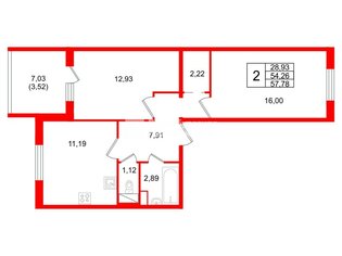 2-комн. кв. 53.9 м² 3/5 этаж