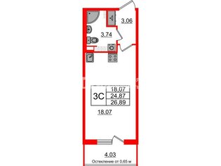 Студия 24.87 м² 4/4 этаж