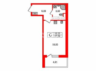 Студия 27.5 м² 14/25 этаж