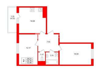 2-комн. кв. 52.16 м² 8/15 этаж