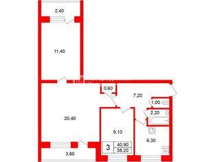 3-комн. кв. 58.2 м² 6/9 этаж