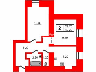 2-комн. кв. 42.2 м² 3/5 этаж