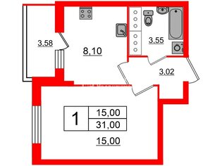 1-комн. кв. 31 м² 16/24 этаж