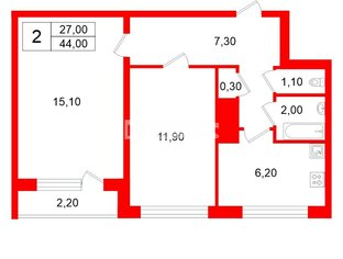 2-комн. кв. 44 м² 1/9 этаж