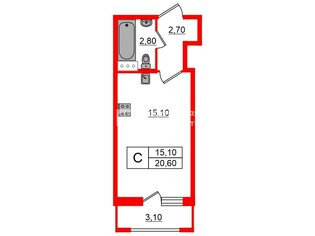 Студия 20.6 м² 9/13 этаж