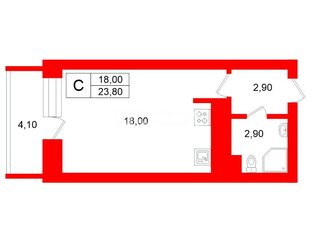 Студия 23.8 м² 1/25 этаж