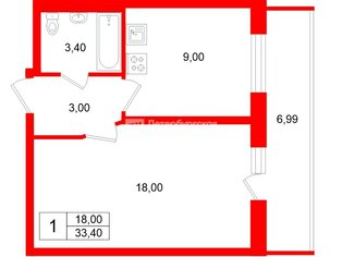 1-комн. кв. 33.4 м² 11/24 этаж
