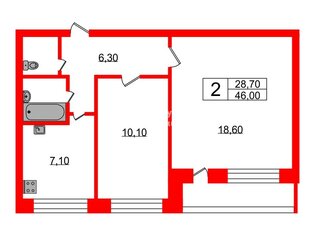 2-комн. кв. 46 м² 8/9 этаж