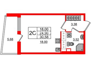 Студия 24.9 м² 23/25 этаж