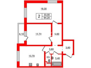 2-комн. кв. 64.2 м² 15/24 этаж