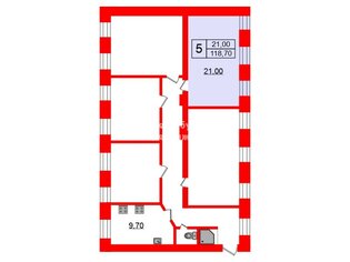 Комната 21 м² в 5-комн. кв. 2/3 этаж