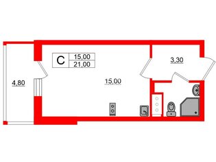 Студия 21 м² 3/24 этаж